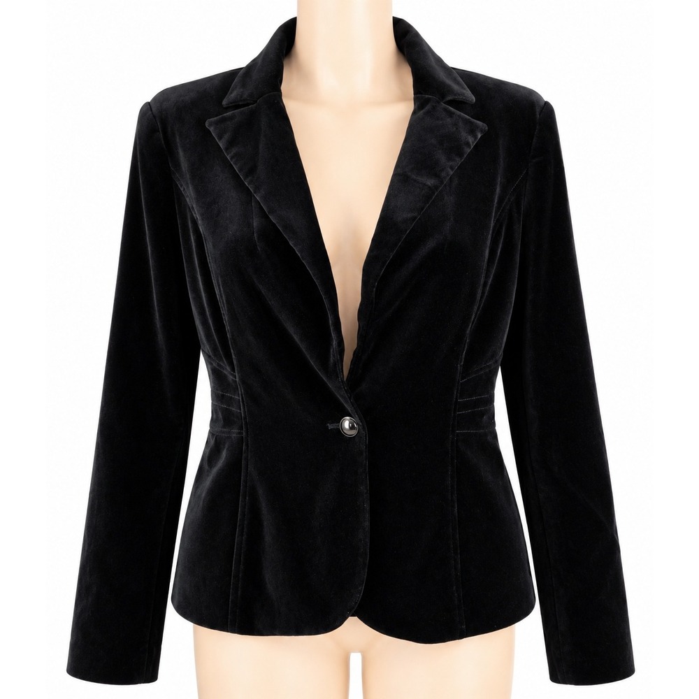 Cache Black Velvet Blazer Women's Size 10 Single Button Fitted Jacket